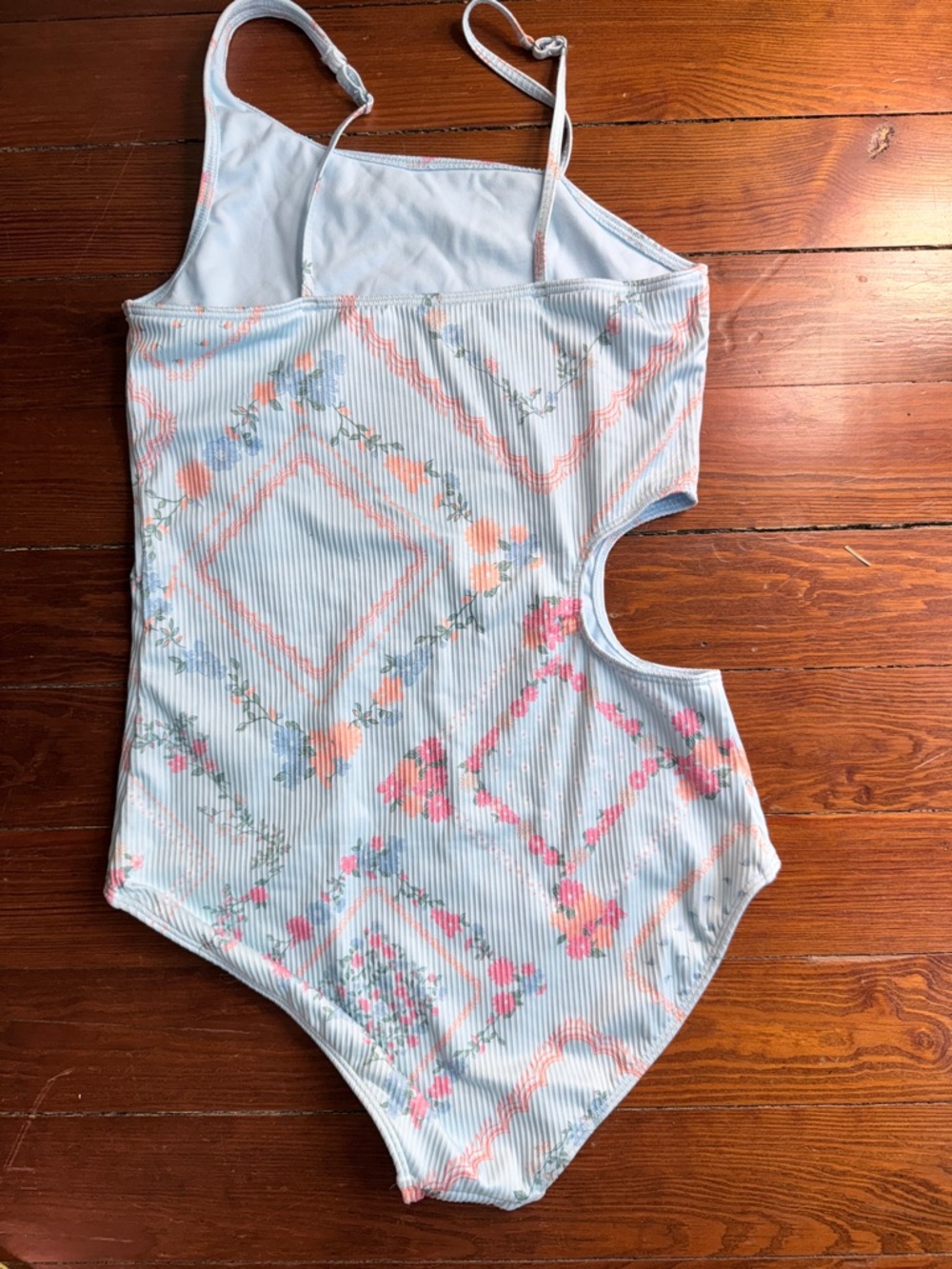 abercrombie kids light blue floral ribbed swimsuit - Picture 5 of 7